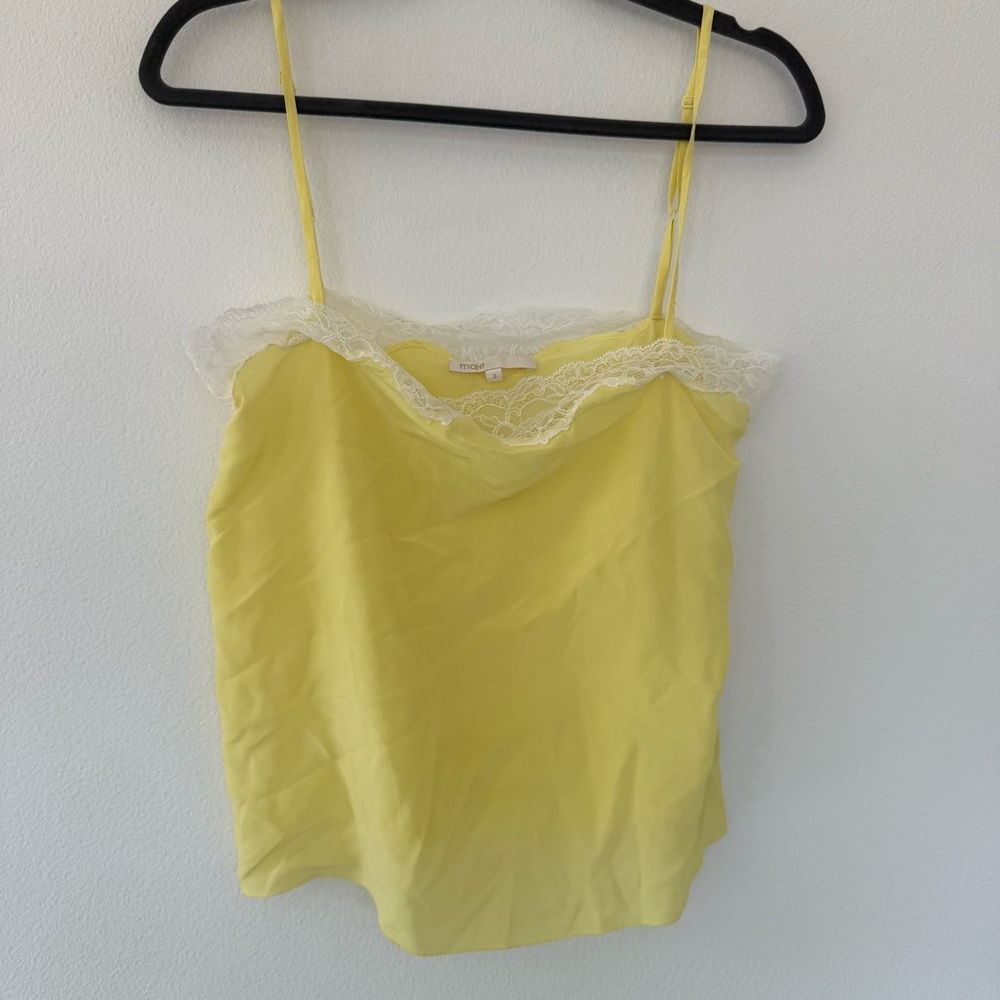 Maje Yellow Lace Trim Cami Top